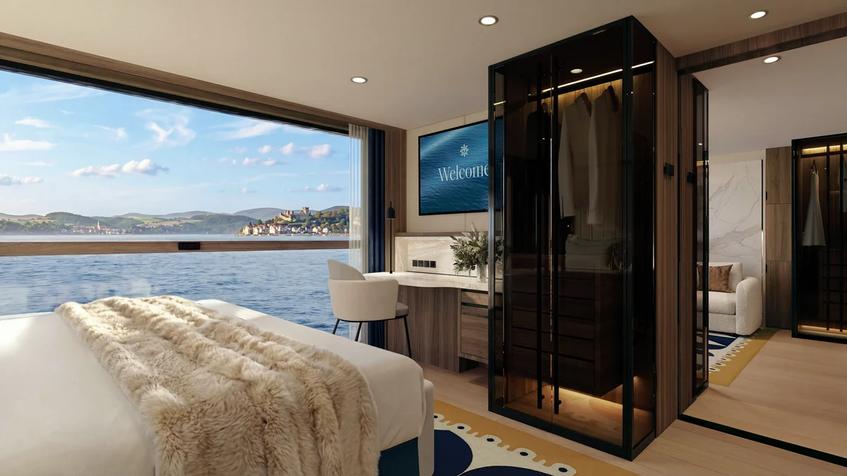 Two-Room Suite — bedroom side with king bed and river view